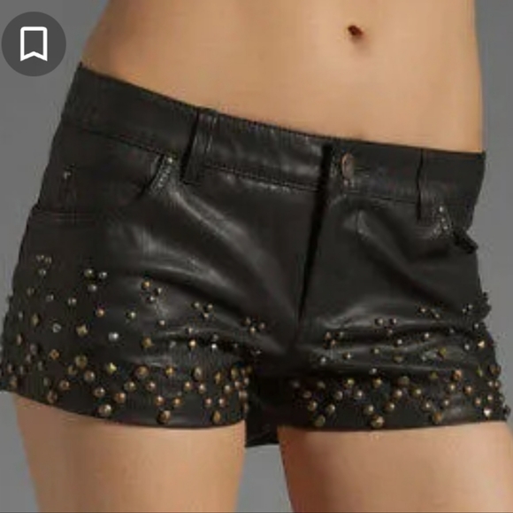 Free People Pants - Free people black studded faux leather shorts